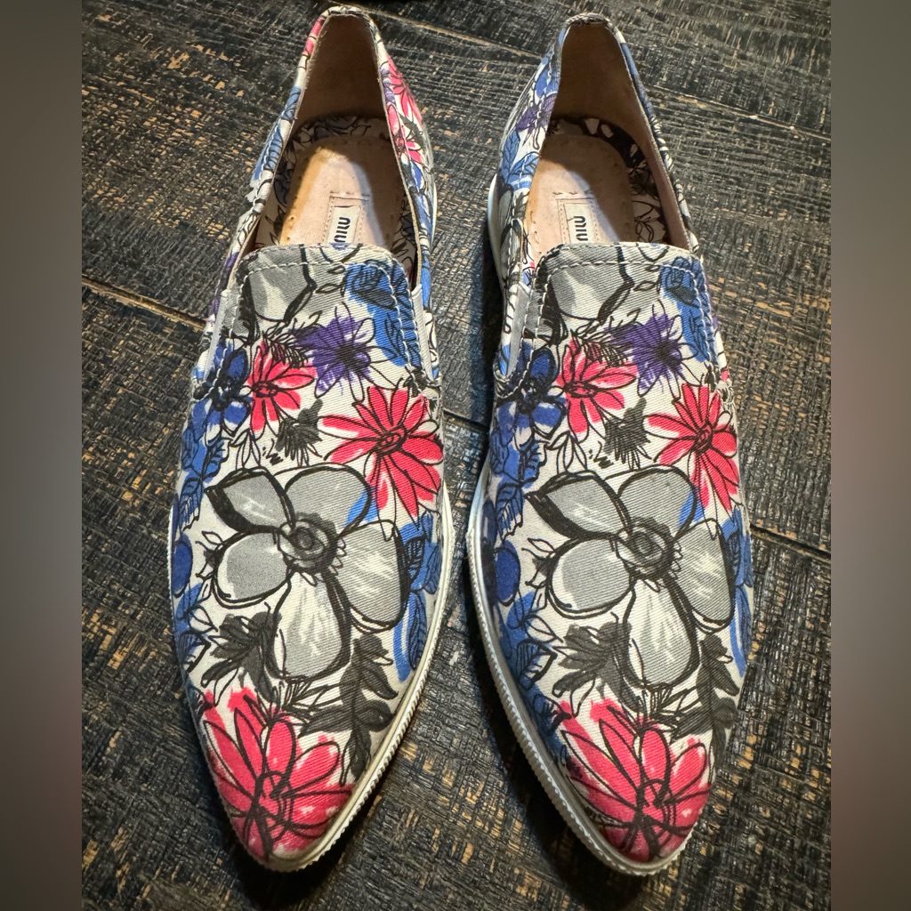 Miu Miu Multicolor Canvas Slip-On Flats, Size 36, Authenticated